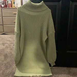 Green ribbed sweater dress